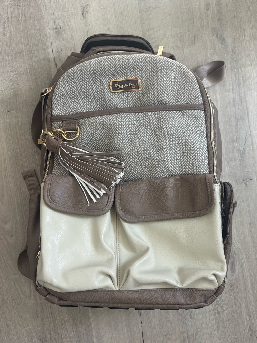 Itzy Ritzy Taupe Herringbone Baby Backpack Diaper Bag